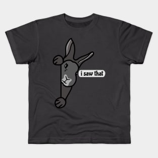 Funny and Mischievous Grey Black Flemish Giant Baby Bunny Saw That Kids T-Shirt